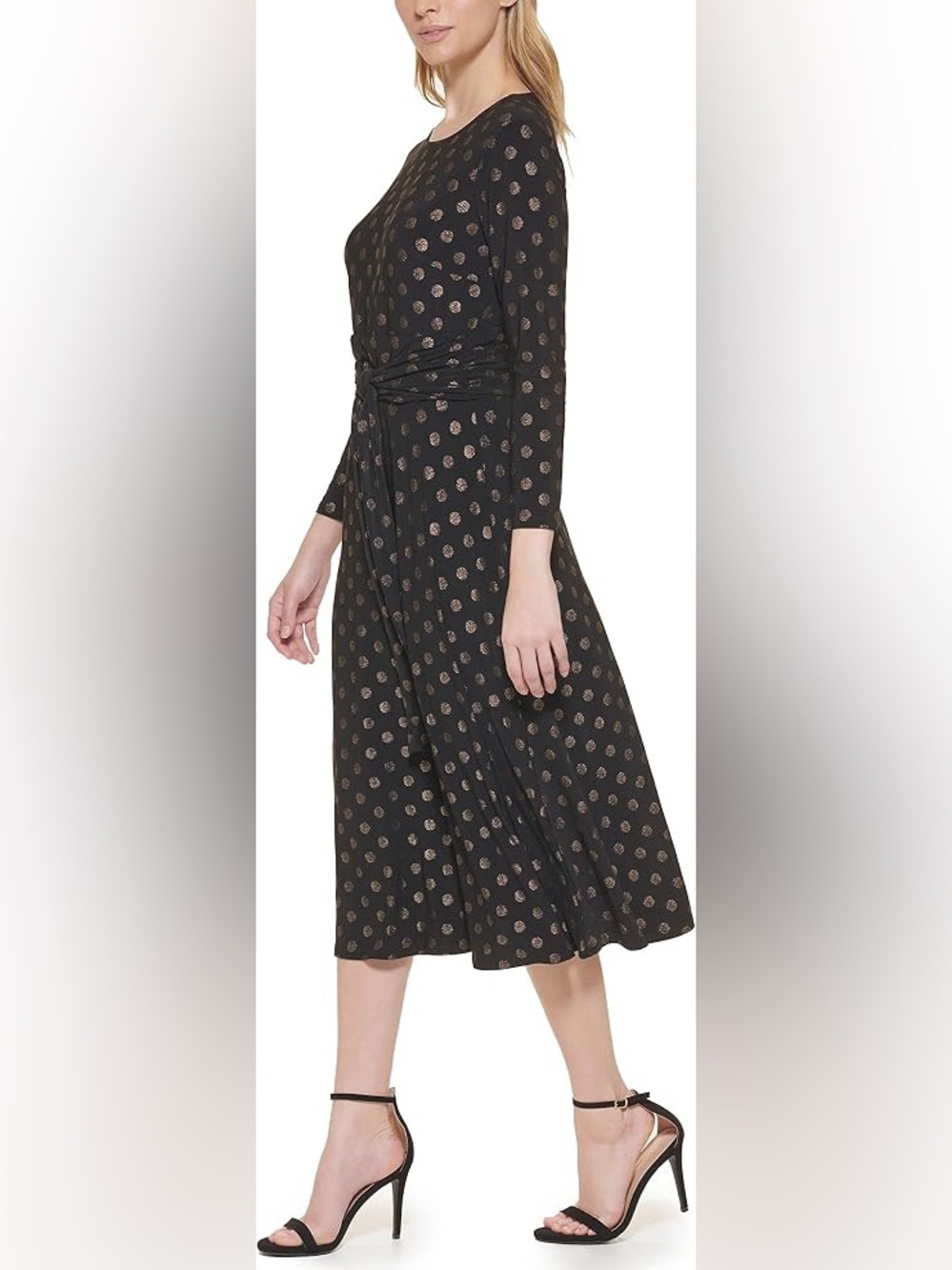 Tommy Hilfiger Black Midi Dress with Gold Dot Print NWT sz 6
